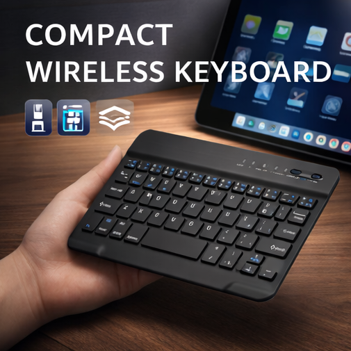 Wireless Bluetooth Mini Keyboard — Compact, Rechargeable, Works with Phone, Tablet & Laptop