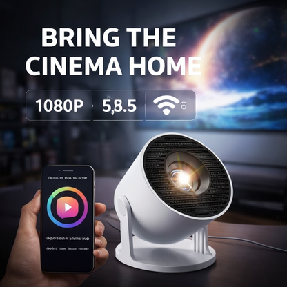 Portable Smart Mini Projector — 1080P HD, WiFi & Bluetooth, Built-in Apps, Indoor & Outdoor